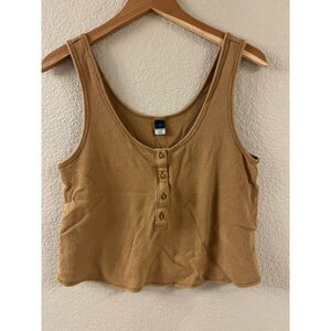 Old Navy Camel Waffle Knit Cropped Henley Tank Top Sleeveless Women's Small‎